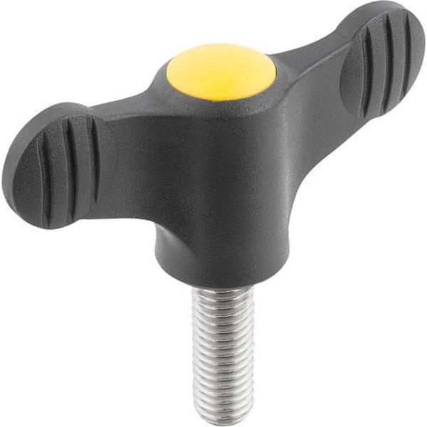 Wing Grip D=3/8-16X40 A=75, H=35, 6, Form: L, Plastic Black, Comp: Stainless Steel 1.4305