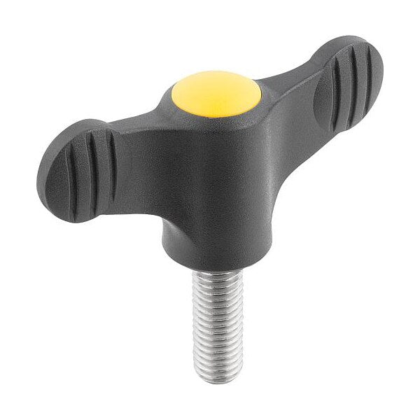 Wing Grip D=M05X20 A=50, H=24, Form: L, Plastic Black, Comp: Stainless Steel 1.4305