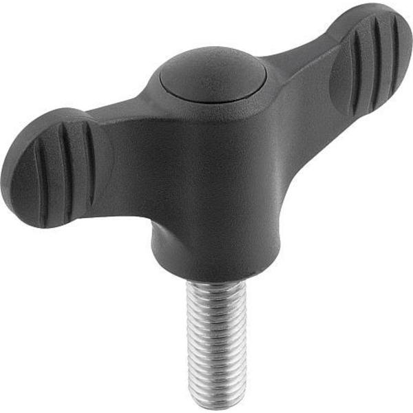 Wing Grip D=M04X15 A=38, H=18, Form: L, Plastic Black, Comp: Stainless Steel 1.4305