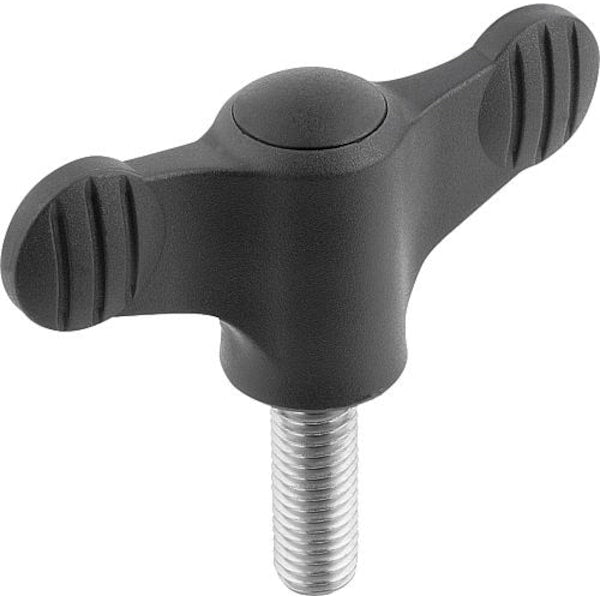 Wing Grip D=3/8-16X20 A=75, H=35, 6, Form: L, Plastic Black, Comp: Stainless Steel 1.4305