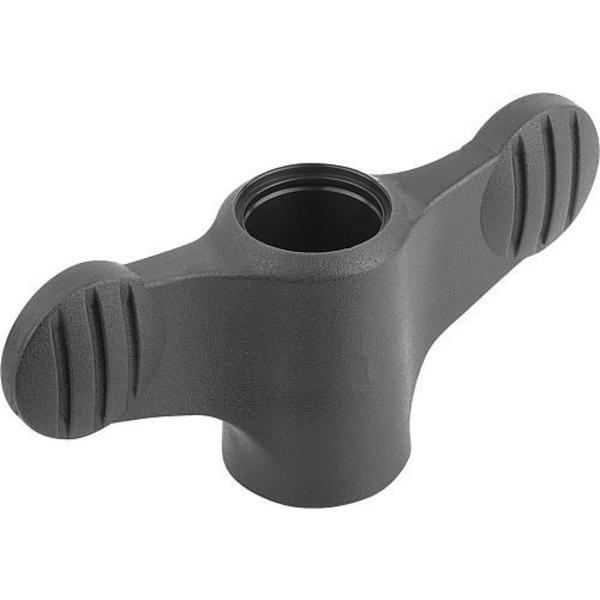 Wing Grip D=M05 Tapped Through Thread A=50, H=24, Form: D, Plastic Black, Comp: Steel