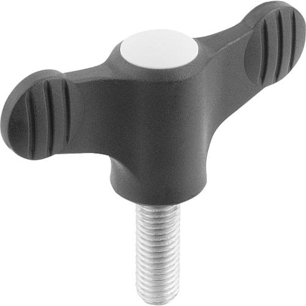 Wing Grip D=M05X30 A=38, H=18, Form: L, Plastic Black, Comp: Steel, Blue-Passivated, Cap: Gray