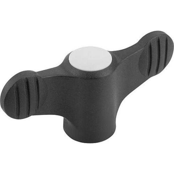 Wing Grip D=M10 A=75, H=35, 6, Form: K, Plastic Black, Comp: Steel, Blue-Passivated, Cap: Gray