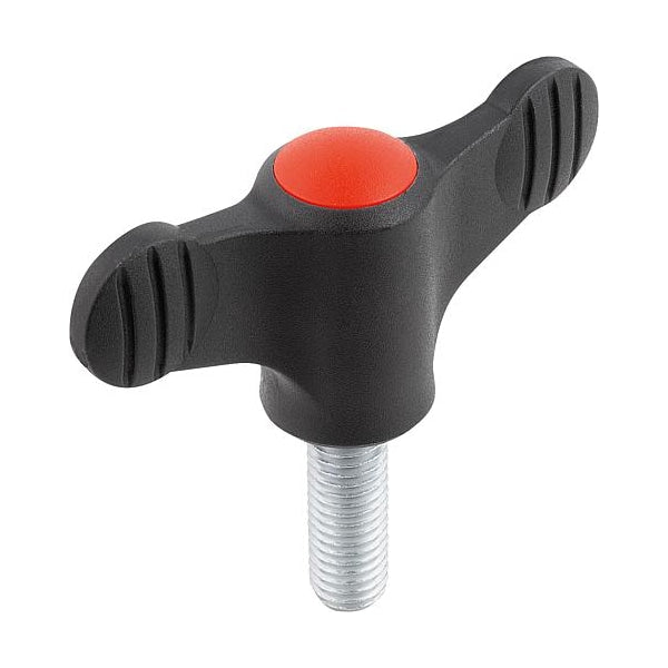 Wing Grip D=M06X20 A=50, H=24, Form: L, Plastic Black, Comp: Steel, Blue-Passivated, Cap: Red