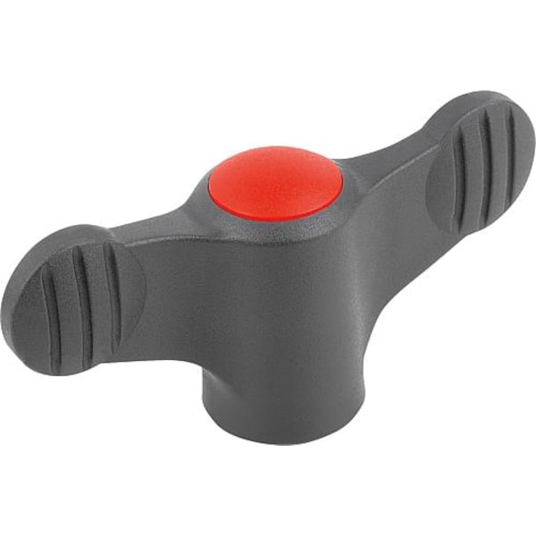 Wing Grip D=10-32 A=38, H=18, Form: K, Plastic Black, Comp: Steel, Blue-Passivated, Cap: Red
