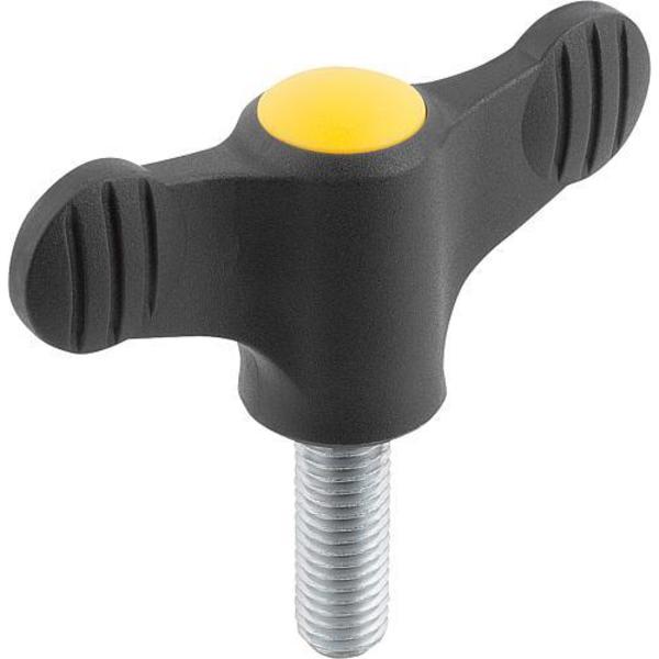 Wing Grip D=3/8-16X40 A=75, H=35, 6, Form: L, Plastic Black, Comp: Steel, Blue-Passivated