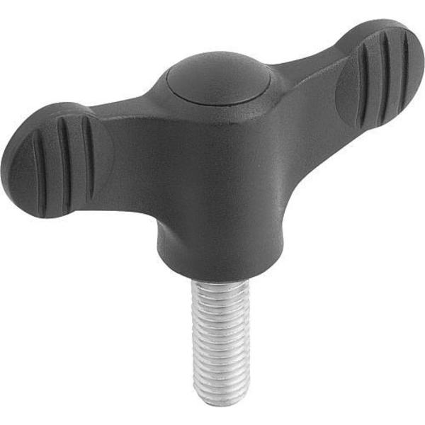 Wing Grip D=M06X20 A=38, H=18, Form: L, Plastic Black, Comp: Steel, Blue-Passivated, Cap: Black