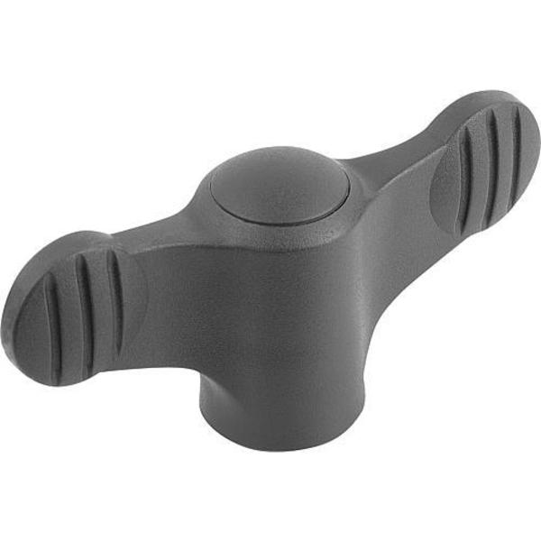 Wing Grip D=8-32 A=38, H=18, Form: K, Plastic Black, Comp: Steel, Blue-Passivated, Cap: Black