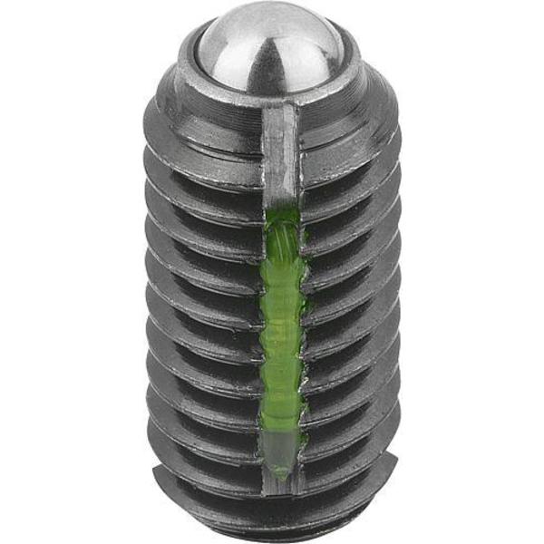Spring Plunger Standard Spring Force, Long-Lok D=M05 L=12, Steel, Comp: Ball Steel