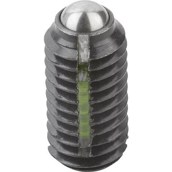 Spring Plunger Intensified Spring Force, Long-Lok D=M06 L=14, Steel, Comp: Ball Steel