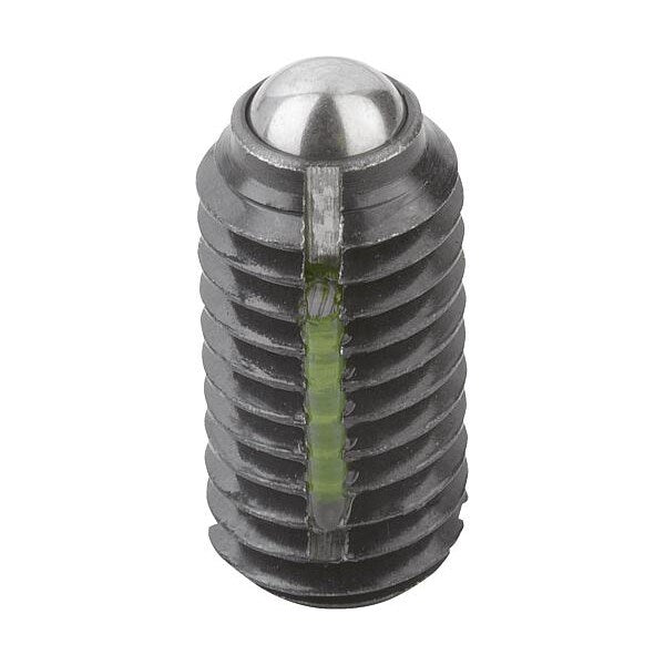 Spring Plunger Intensified Spring Force, Long-Lok D=M03 L=7, Steel, Comp: Ball Steel