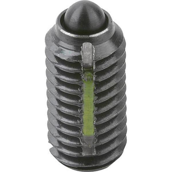 Spring Plunger Light Spring Force, Long-Lok D=10-32 L=12, Steel, Comp: Pin Steel
