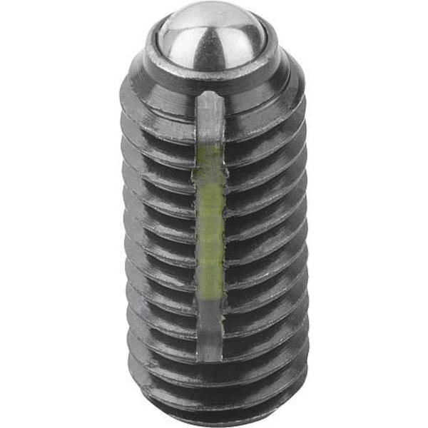 Spring Plunger Intensified Spring Force, Long-Lok D=5/16-18 L=18, Steel, Comp: Ball Steel