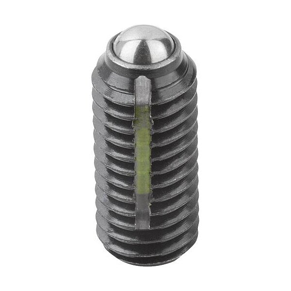 Spring Plunger Intensified Spring Force, Long-Lok D=3/8-16 L=23, Steel, Comp: Ball Steel