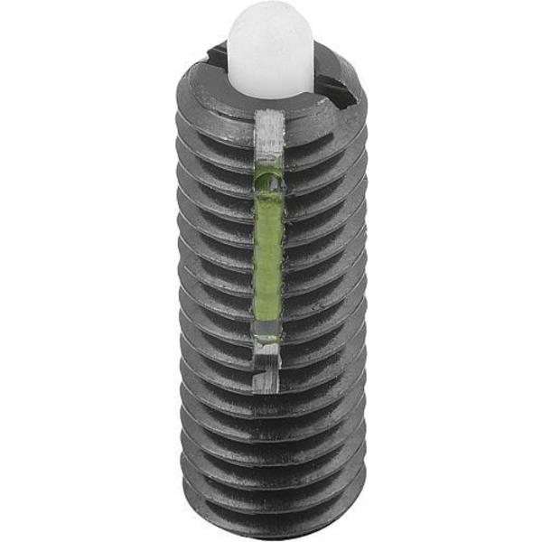 Spring Plunger Standard Spring Force, Long-Lok D=M06 L=20, Steel, Comp: Pin POM Plastic