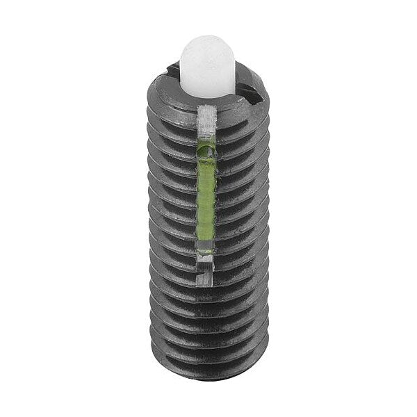 Spring Plunger Standard Spring Force, Long-Lok D=M05 L=18, Steel, Comp: Pin POM Plastic