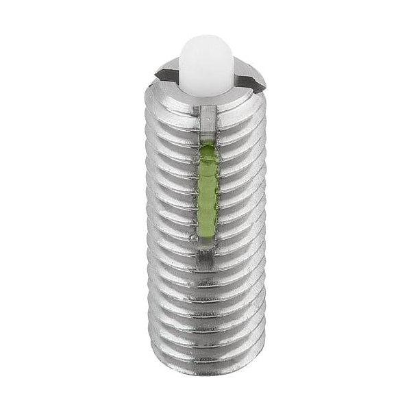 Spring Plunger Standard Spring Force D=M16 L=32, Stainless Steel, Long-Lok, Comp: Pin Pom