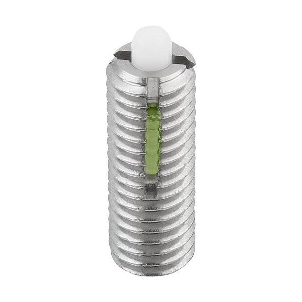 Spring Plunger Standard Spring Force D=10-32 L=18, Stainless Steel, Long-Lok, Comp: Pin Pom