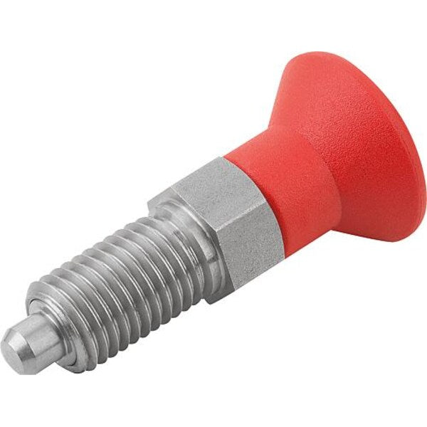 Indexing Plunger Red D1= 1/2-13, D=6, Style A, Non-Lockout wo Locknut, Stainless Steel Hardened