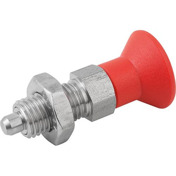 Indexing Plunger Red D1= 1/2-13, D=6, Style B, Non-Lockout w Locknut, Stainless Steel Hardened