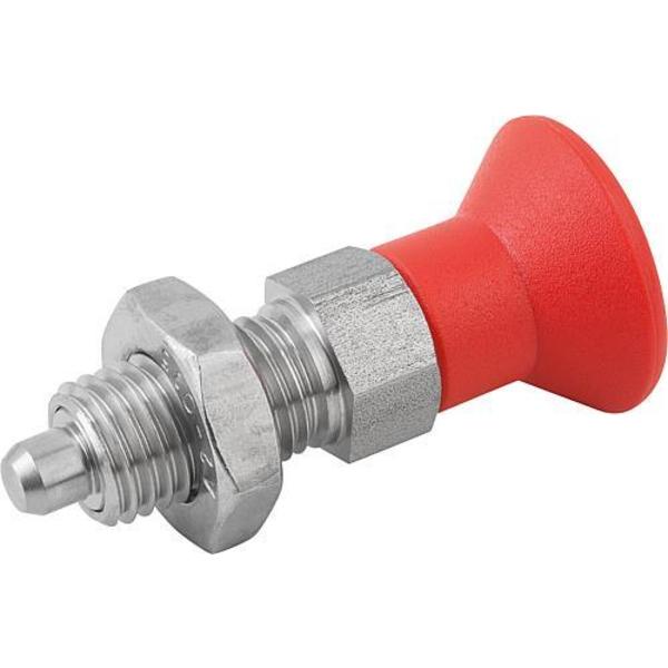 Indexing Plunger Red D1= M20X1, 5, D=10, Style B, Non-Lockout w Locknut, Stainless Steel Hardened