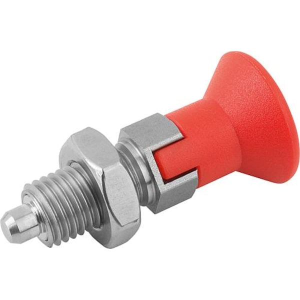 Indexing Plunger Red D1= M06X0, 75, D=3, Style D, Lockout Type w Locknut, Stainless Steel Hardened