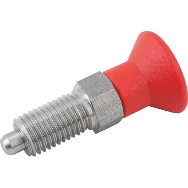 Indexing Plunger Red D1= M24X2, D=16, Style A, Non-Lockout wo Locknut, Stainless Steel Not Hardened
