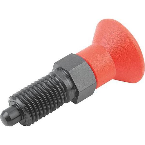 Indexing Plunger Red D1= 1/4-28, D=3, Style A, Non-Lockout wo Locknut, Steel Hardened, Knob Plastic