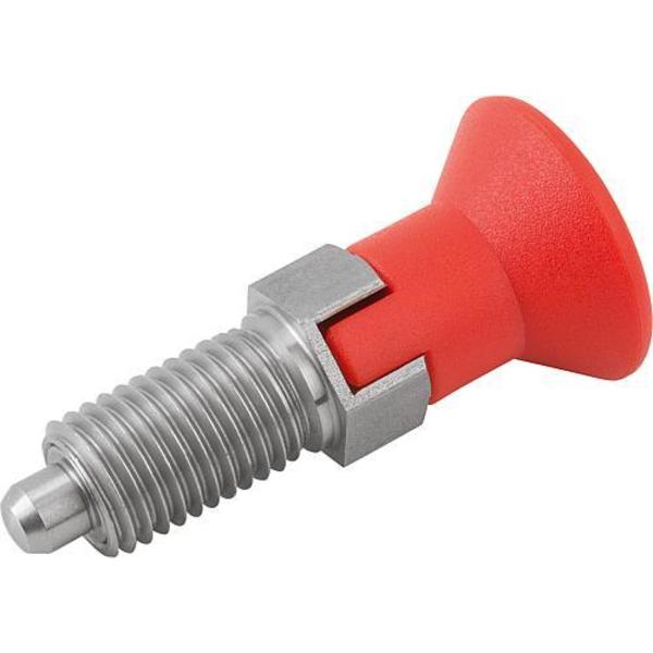 Indexing Plunger Red D1= M08X1, D=4, Style C, Lockout Type wo Locknut, Stainless Steel Not Hardened