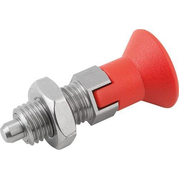 Indexing Plunger Red D1= 1-8, D=16, Style D, Lockout Type w Locknut, Stainless Steel Not Hardened