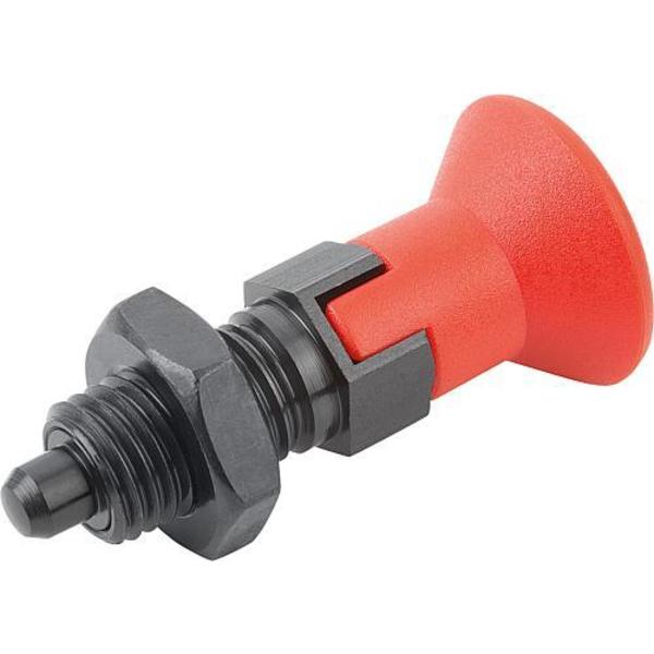 Indexing Plunger Red D1= M20X1, 5, D=12, Style D, Lockout Type w Locknut, Steel Hardened