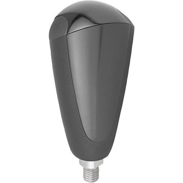 Revolving Handle, Oval, Size: 2, D= M08X10, D1= 41, Thermoset, Gloss Black, Comp. Stainless Steel