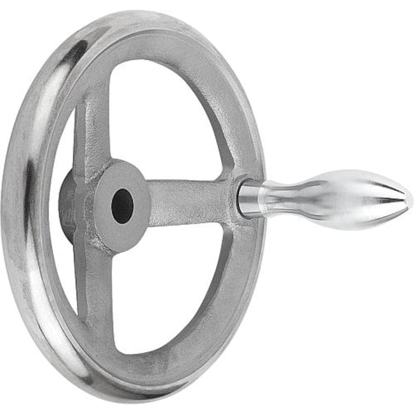 Handwheel, DIN 950, D1= 80 mm, Bore D2= 12 mm, Gray Cast Iron, Machine Handle Fixed, Steel