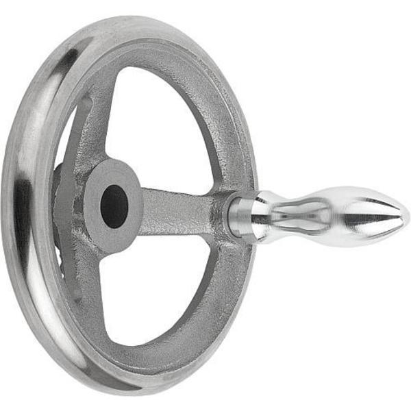 Handwheel, DIN 950, D1= 80 mm, Bore D2= 10 mm, Gray Cast Iron, Machine Handle Revolving, Steel