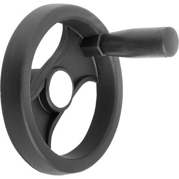 2-Spoke Handwheel, PA Plastic, Steel Bushing, Diameter D1= 159 mm, Bore D2= 0.375