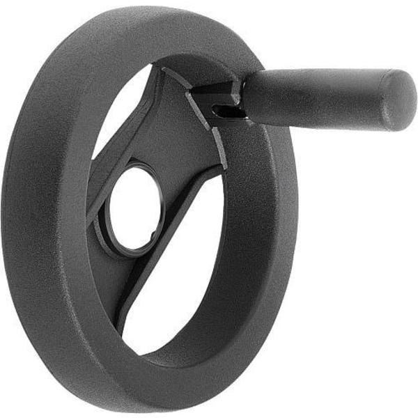 2-Spoke Handwheel, PA Plastic, Steel Bushing, Diameter D1= 346 mm, Bore D2= 20 mm, Folding Grip