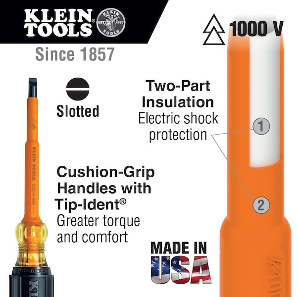 Screwdriver Set, 1000V Insulated Slotted and Phillips, 9-Piece