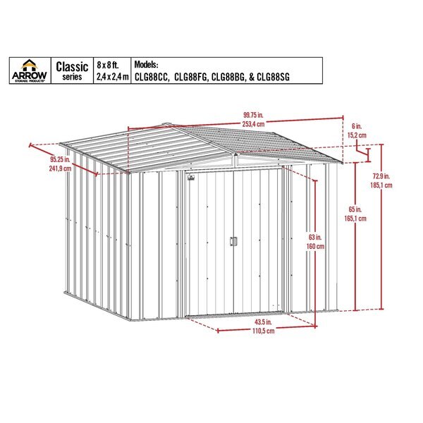 8x8 Classic Steel Storage Shed, Flute Grey
