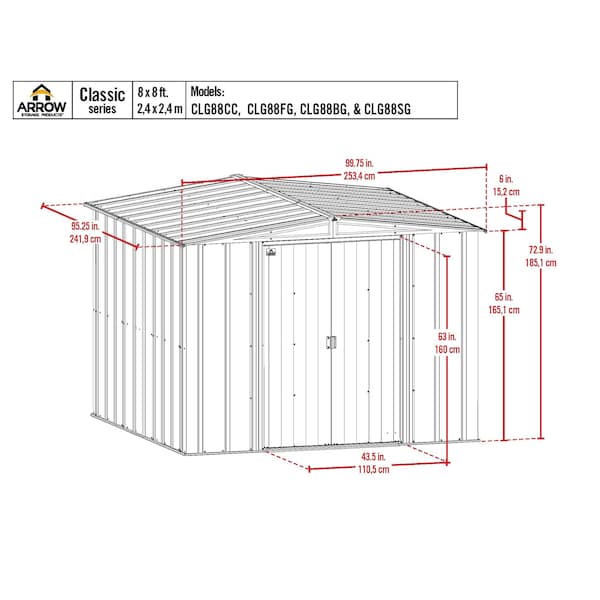 8x8 Classic Steel Storage Shed, Charcoal