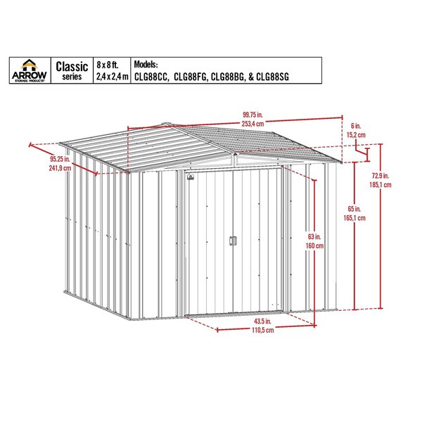 8x8 Classic Steel Storage Shed, Blue Grey