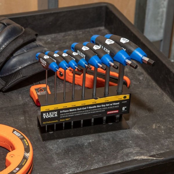Hex Kit Set, Metric, Ball End T-Handle, 6-Inch with Stand, 8-Piece