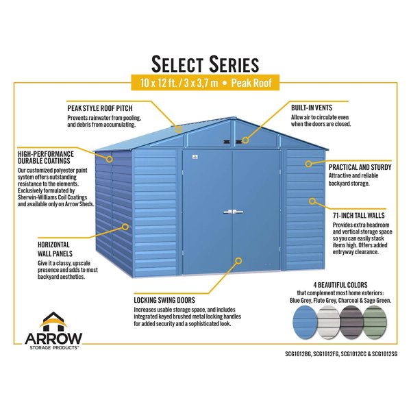 10x12 Select Steel Storage Shed, Sage Green
