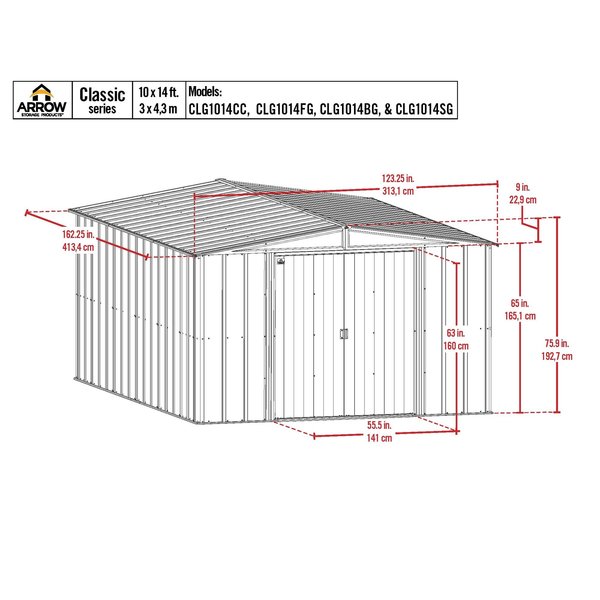 10x14 Classic Steel Storage Shed, Charcoal