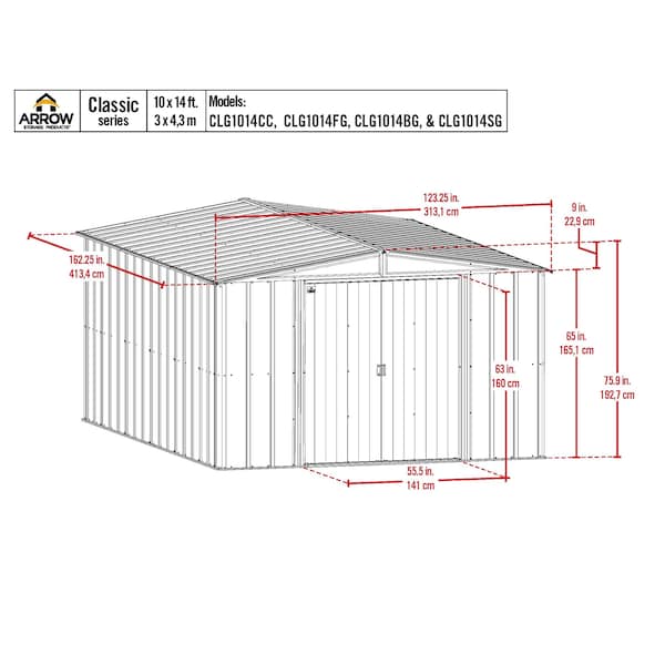 10x14 Classic Steel Storage Shed, Blue Grey