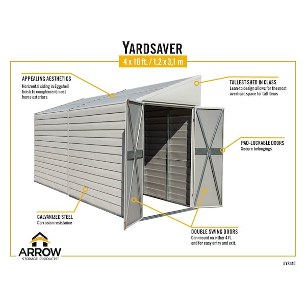4 x 10 ft Steel Storage Shed Pent Roof Eggshell