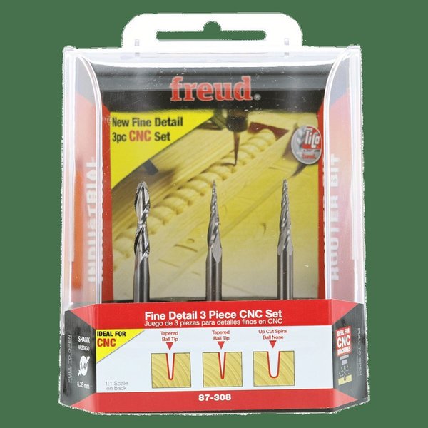 CNC Fine Detail Router Bit Set, 3-Piece