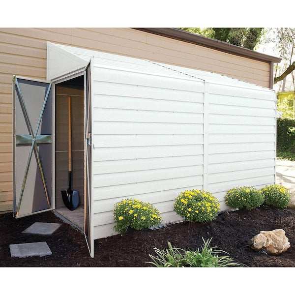 4 x 10 ft Steel Storage Shed Pent Roof Eggshell