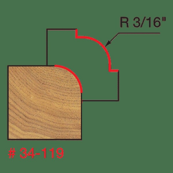 Radius Rounding Over Bit, 3/16