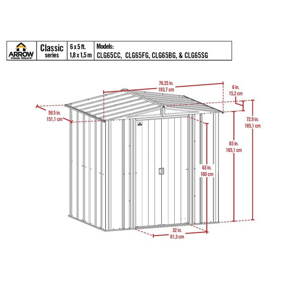 6x5 Classic Steel Storage Shed, Blue Grey