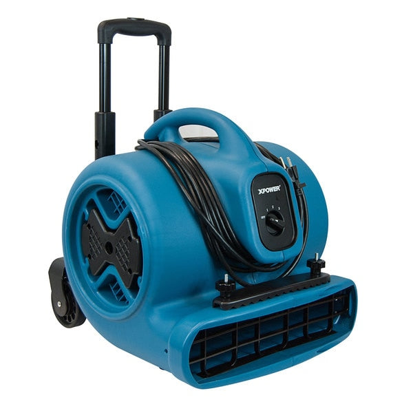 1/2 HP, 2800 CFM, 5 Amps, 3 Positions, 3 Speeds Air Mover with Telescopic Handle, Wheels, Carpet Clamp